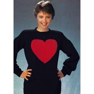 Gyles & George London Heart Wool Sweater Size S Black Red Heart Princess Diana